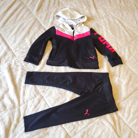 Puma 2 peice outfit toddler size t4 black pink white stretchy pants - Picture 1 of 8